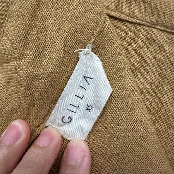 GILLIA Wide Leg Pants Camel Tan Cropped High Rise Shell Button Front - Picture 9 of 14